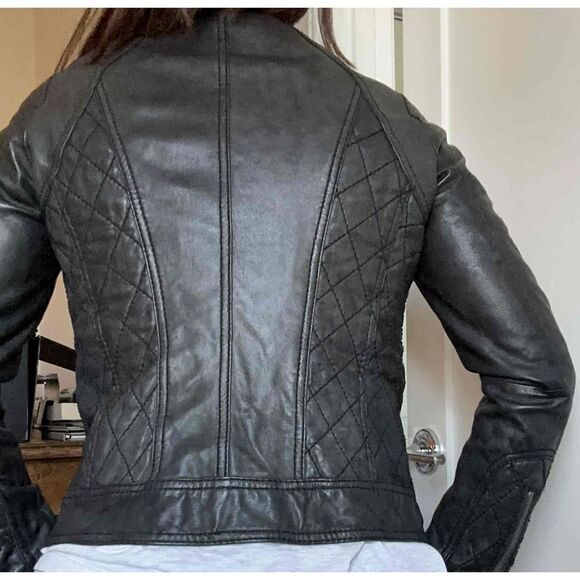 MICHAEL Michael Kors Womens Motorcycle Jacket Size Petite Small Brown Leather - Picture 3 of 9